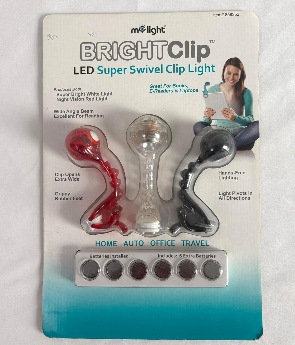 My Light LED ClipLight Hands Free Super Swivel 3 RedWhiteBlack 6 Batteries incl